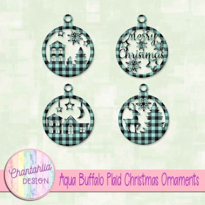 Free aqua buffalo plaid Christmas ornaments