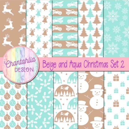 Free beige and aqua Christmas digital papers