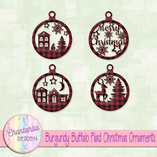 Free burgundy buffalo plaid Christmas ornaments