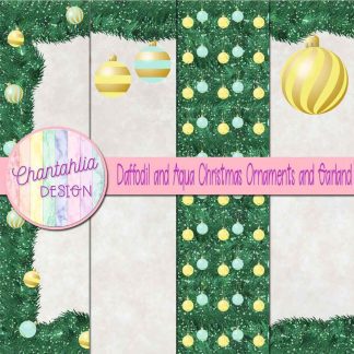 Free daffodil and aqua Christmas ornaments and garland digital papers