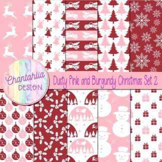 Free dusty pink and burgundy Christmas digital papers