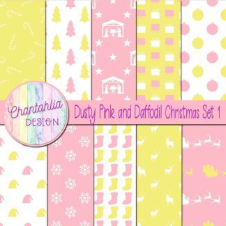 Free dusty pink and daffodil Christmas digital papers set 1
