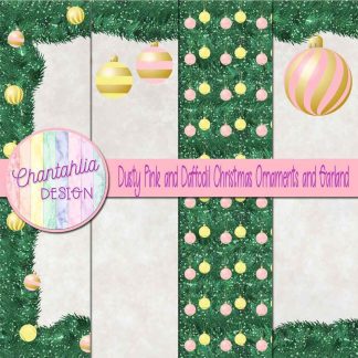 Free dusty pink and daffodil Christmas ornaments and garland digital papers