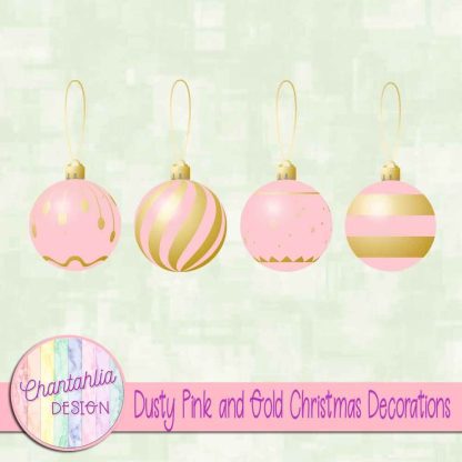 Free dusty pink and gold Christmas ornaments