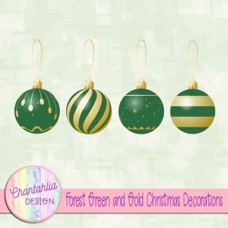 Free forest green and gold Christmas ornaments