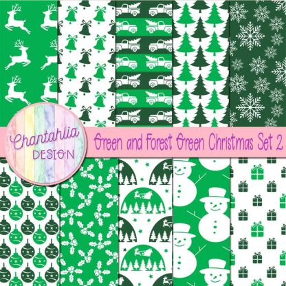 Free green and forest green Christmas digital papers