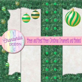 Free green and forest green Christmas ornaments and garland digital papers