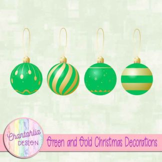 Free green and gold Christmas ornaments