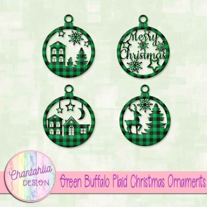 Free green buffalo plaid Christmas ornaments