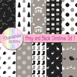 Free grey and black Christmas digital papers set 1