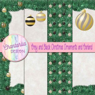 Free grey and black Christmas ornaments and garland digital papers
