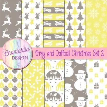 Free grey and daffodil Christmas digital papers