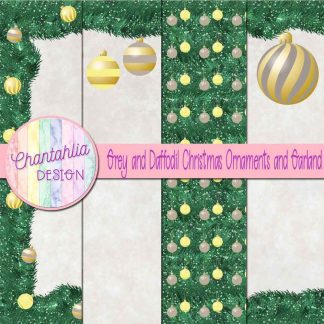 Free grey and daffodil Christmas ornaments and garland digital papers