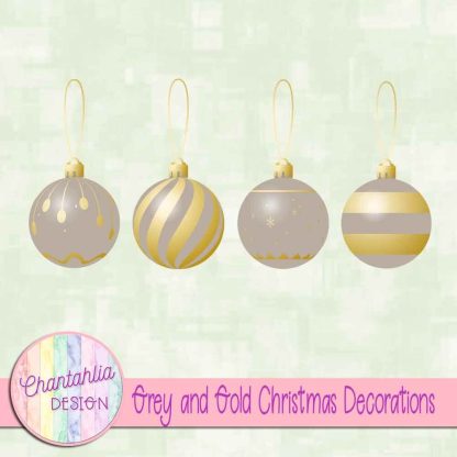 Free grey and gold Christmas ornaments