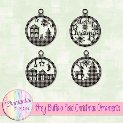 Free grey buffalo plaid Christmas ornaments
