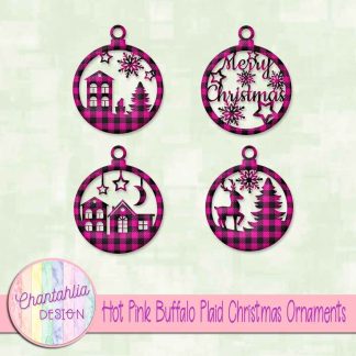 Free hot pink buffalo plaid Christmas ornaments