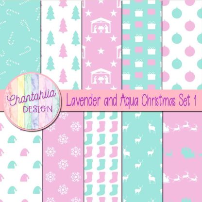 Free lavender and aqua Christmas digital papers set 1