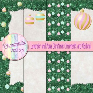 Free lavender and aqua Christmas ornaments and garland digital papers