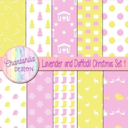 Free lavender and daffodil Christmas digital papers set 1