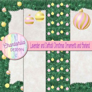 Free lavender and daffodil Christmas ornaments and garland digital papers