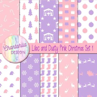 Free lilac and dusty pink Christmas digital papers set 1