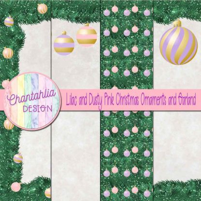 Free lilac and dusty pink Christmas ornaments and garland digital papers