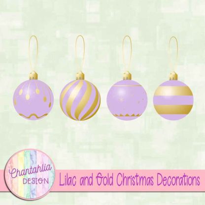 Free lilac and gold Christmas ornaments