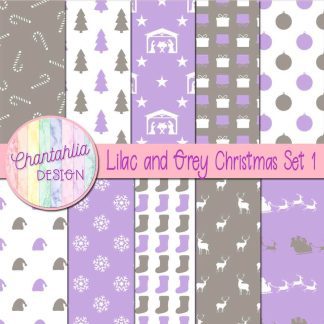 Free lilac and grey Christmas digital papers set 1