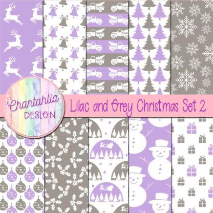 Free lilac and grey Christmas digital papers