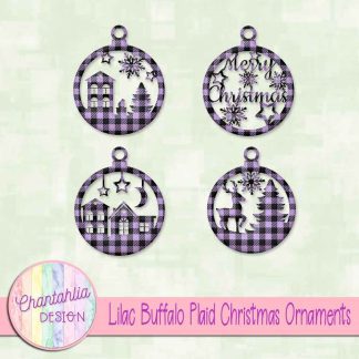 Free lilac buffalo plaid Christmas ornaments