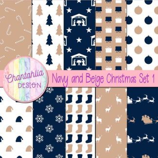 Free navy and beige Christmas digital papers set 1