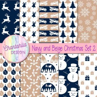 Free navy and beige Christmas digital papers