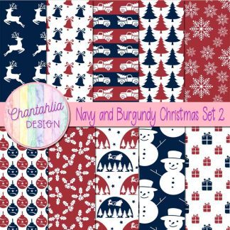Free navy and burgundy Christmas digital papers