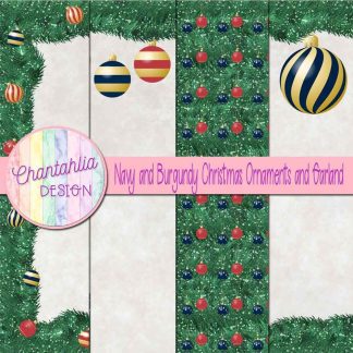 Free navy and burgundy Christmas ornaments and garland digital papers