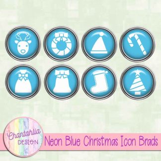 Free neon blue Christmas icon brads