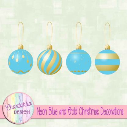 Free neon blue and gold Christmas ornaments