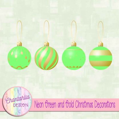 Free neon green and gold Christmas ornaments