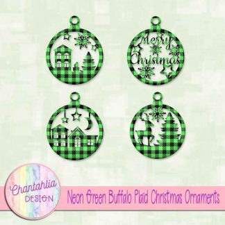 Free neon green buffalo plaid Christmas ornaments