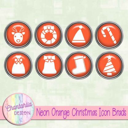 Free neon orange Christmas icon brads