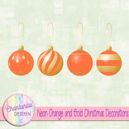 Free neon orange and gold Christmas ornaments
