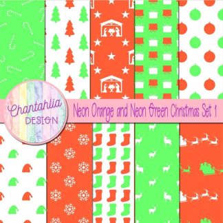 Free neon orange and neon green Christmas digital papers set 1