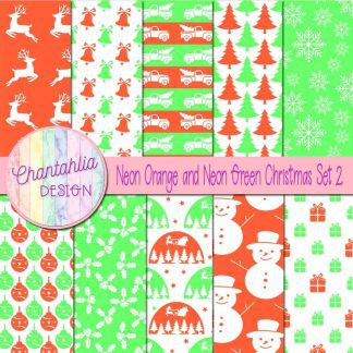Free neon orange and neon green Christmas digital papers