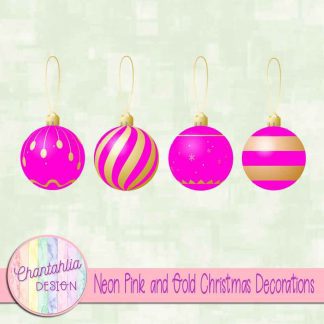 Free neon pink and gold Christmas ornaments