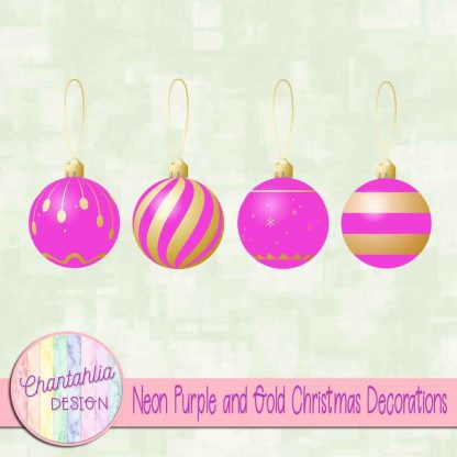 Free neon purple and gold Christmas ornaments