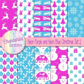Free neon purple and neon blue Christmas digital papers