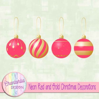 Free neon red and gold Christmas ornaments