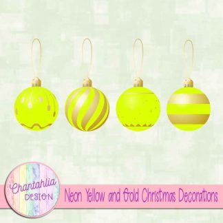 Free neon yellow and gold Christmas ornaments