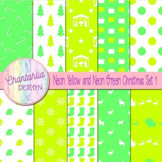 Free neon yellow and neon green Christmas digital papers set 1