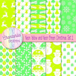 Free neon yellow and neon green Christmas digital papers