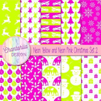 Free neon yellow and neon pink Christmas digital papers
